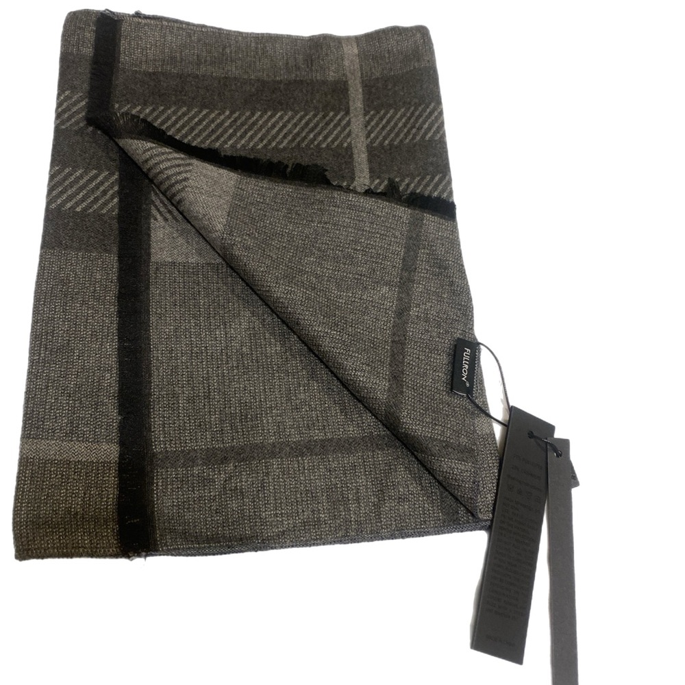 Fulton mens warmth plaid scarf, black and gray 70” long